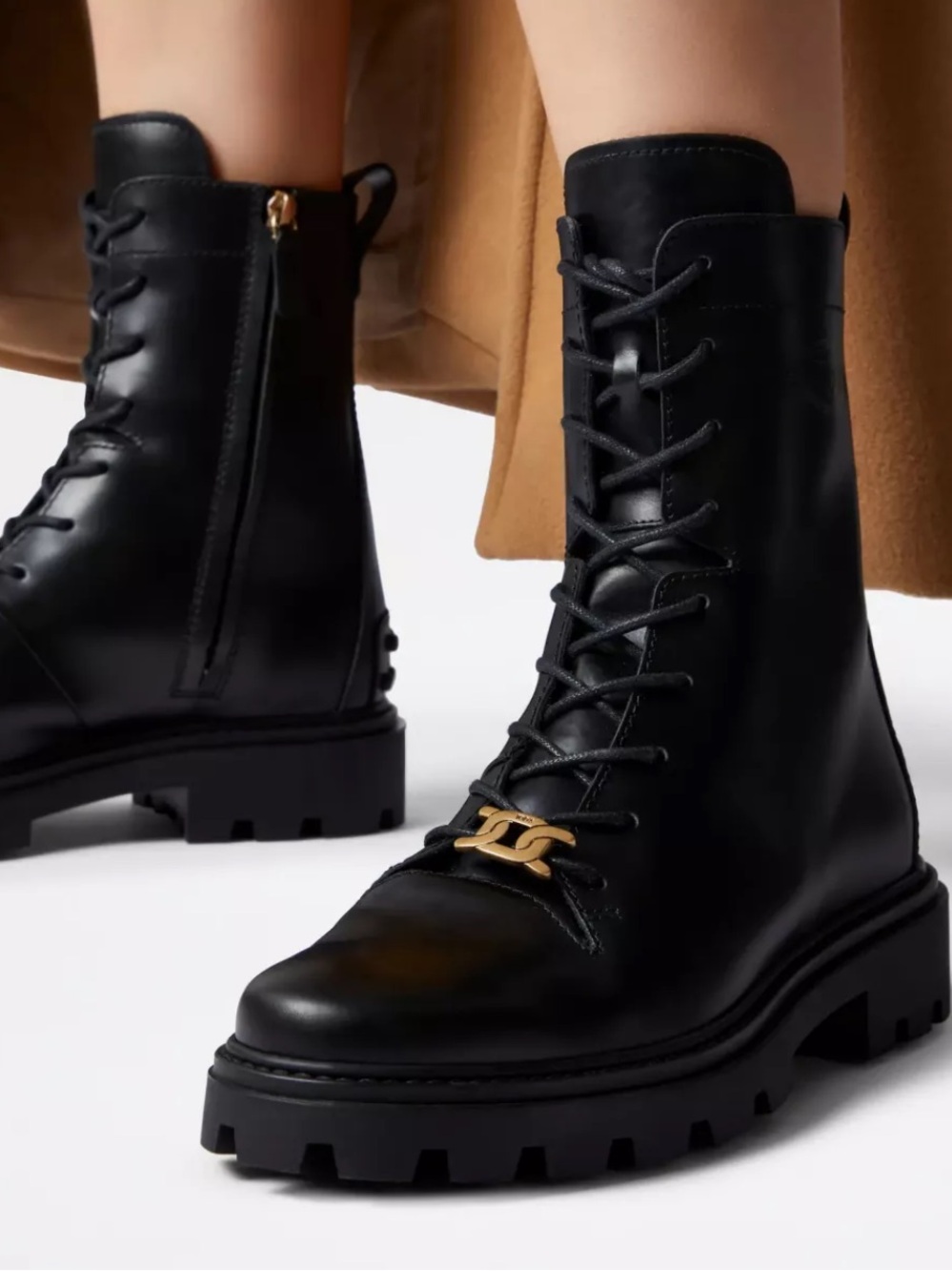 Tods Black Leather Lace-Up Combat Biker Boots NEW in box Size 36 US 6 MSRP $1095